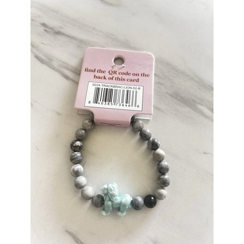 Simply Southern Conserve & Protect Tracking Lion Bracelet Gray Marbled Stones #9